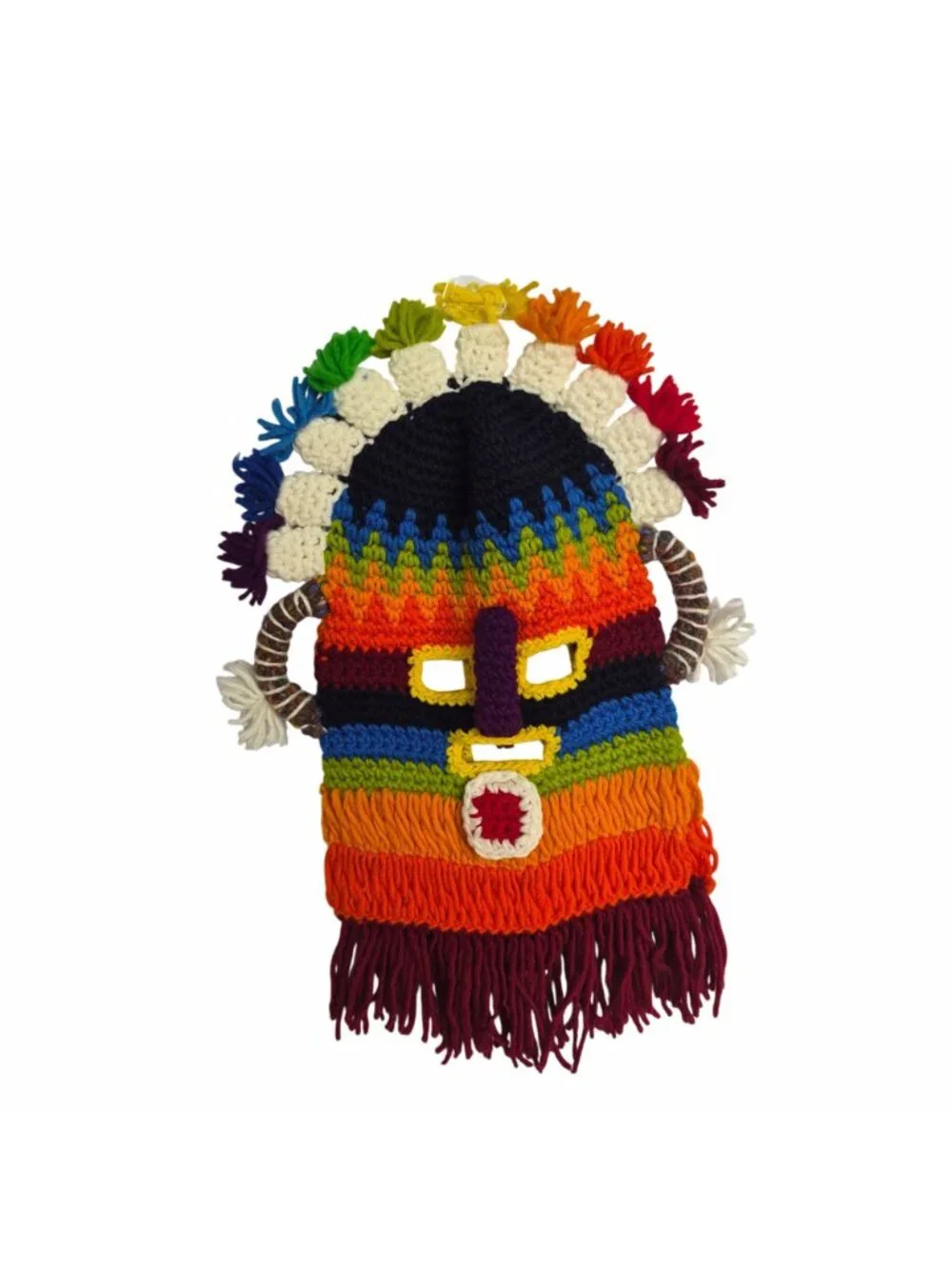 Diablo Huma Handmade  Aya Umo Inca's kids Knit Mask Ecuador Black Inti Raymi New